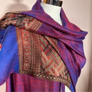 Vintage Bollywood Red Blue Bohemian Southwestern oversized Wrap Scarf Pashmina